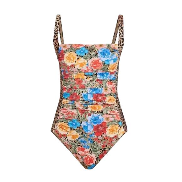 NWT! Johnny Was Cheetah Animal Print Ruched One Piece Swimsuit - Size XS - Picture 6 of 10